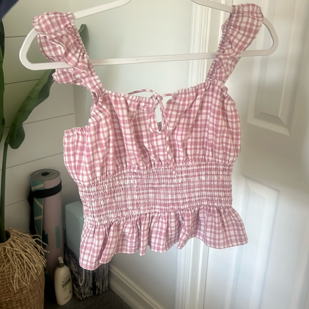 Pink and White Gingham Peplum top